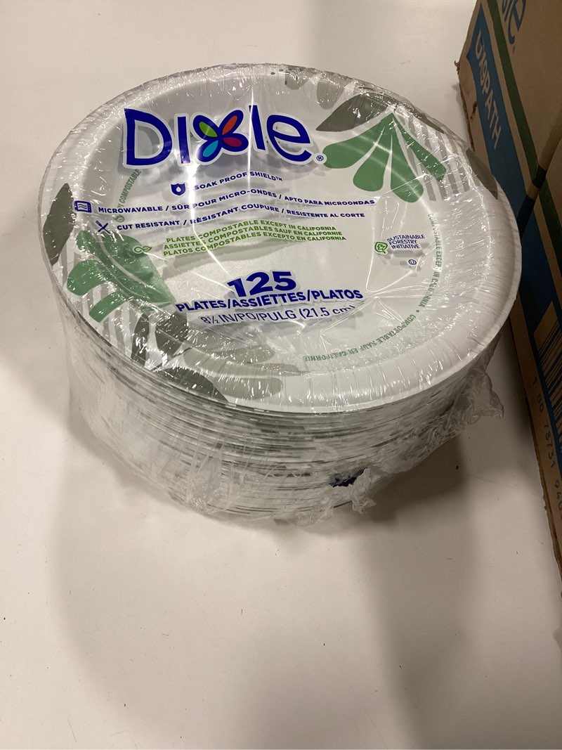 Condition photo showing New/Like New for Dixie Ultra 8.5 Inch Heavy-Weight Paper Plates By GP PRO, Pathways Botanical Design, 875 Count (125 Disposable Plates Per Pack, 7 Packs Per Case), SXP9PATH