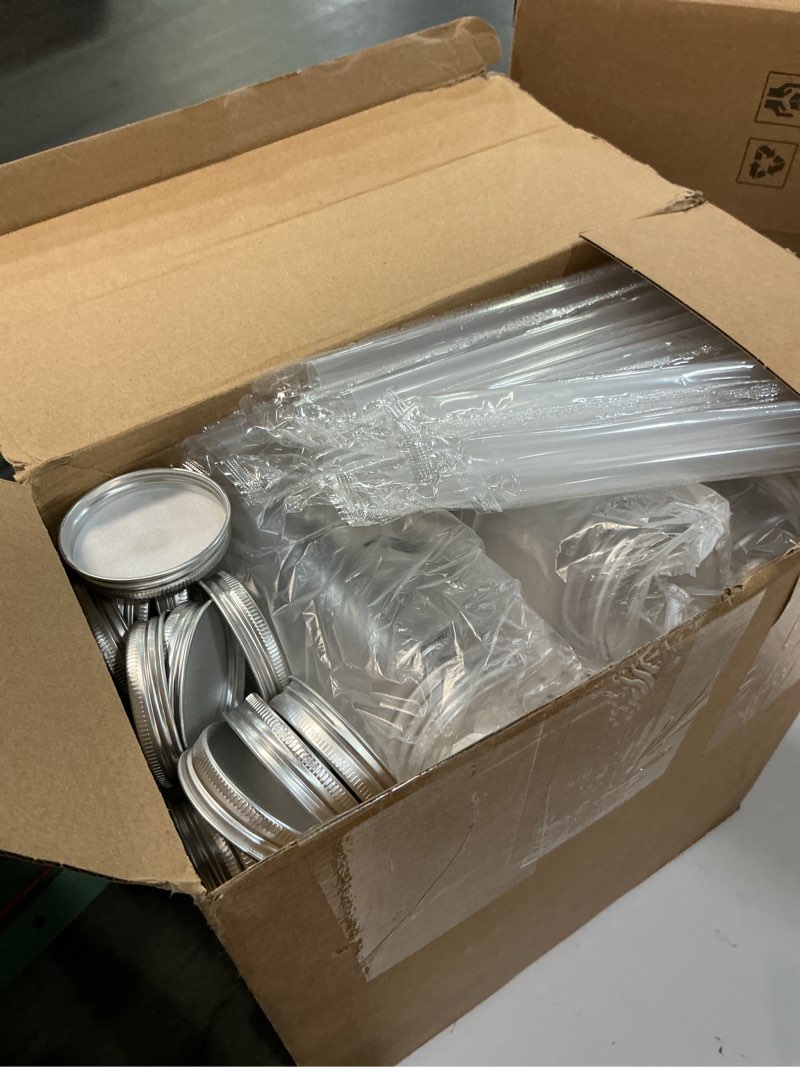 Condition photo showing As Is for 24 pcs graduation gifts 13.5 oz class of 2026 plastic cups with lid and straws bulk senior mason jars bottles reusable tumblers for college congrats graduate party supplies (black gold) 24 black/gold