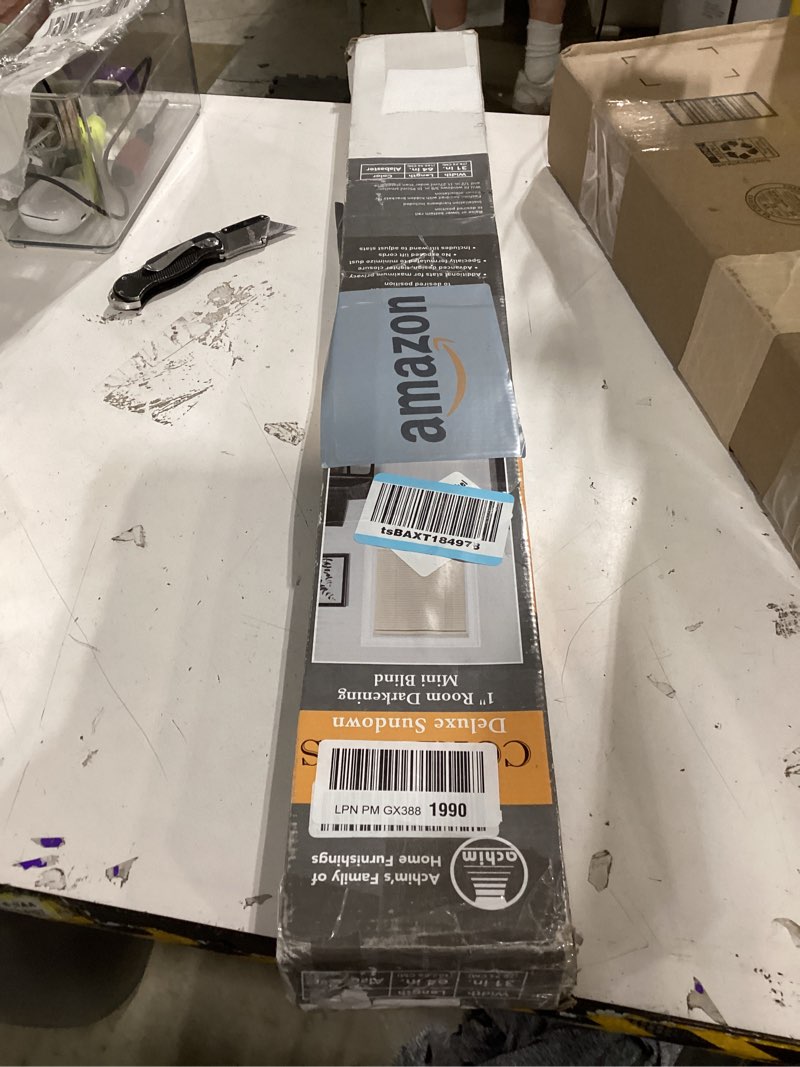 Condition photo showing Good Condition for cordless room darkening mini blind - 31 inch width, 64 inch length, 1" slat size - alabaster - cordless gii deluxe sundown horizontal windows blinds for interior by achim home decor alabaster 31"w x 64"h