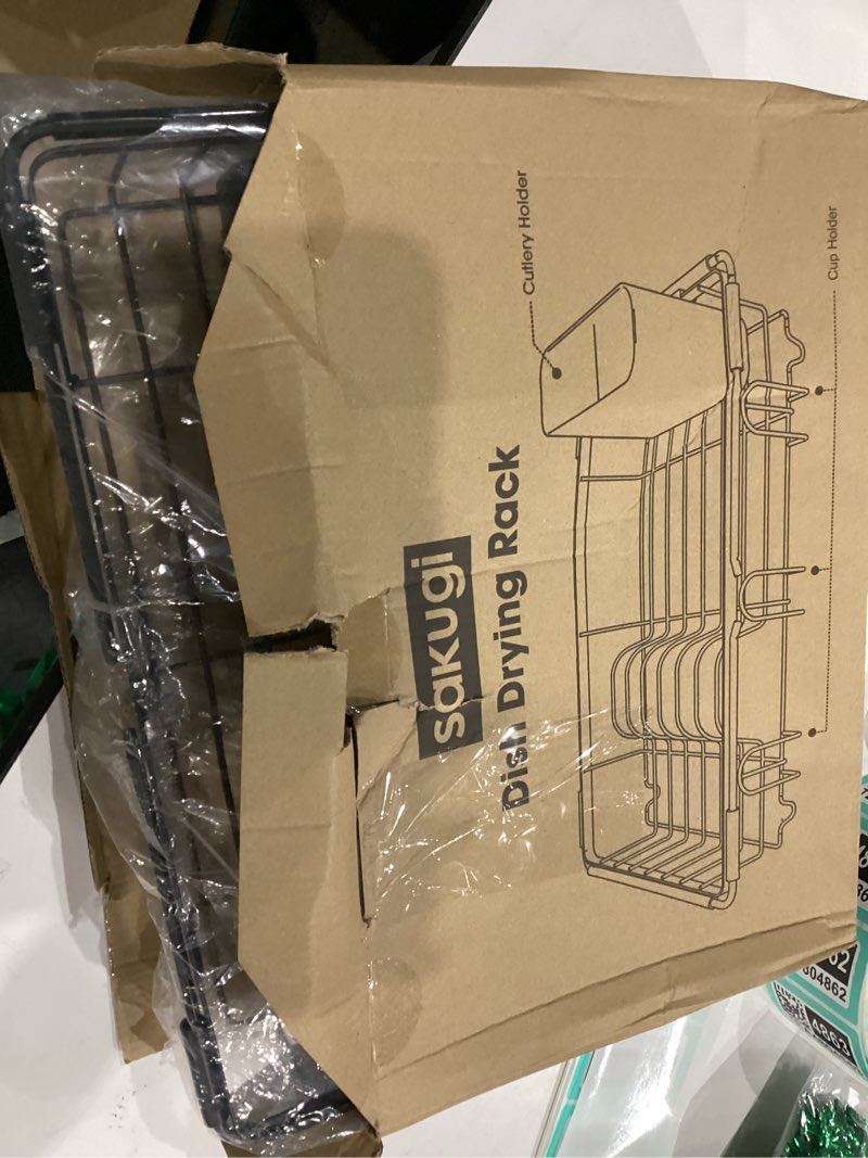 Condition photo showing Good Condition for Dish Drying Rack in Sink - Expandable Stainless Steel Dish Rack Over The Sink, Kitchen Sink Drain Strainer with Cutlery Holder & Cup Holders, 15.4 x 9.8 x 3.0 Inch, Black Black Standard - 15.4" × 9.8" × 3"