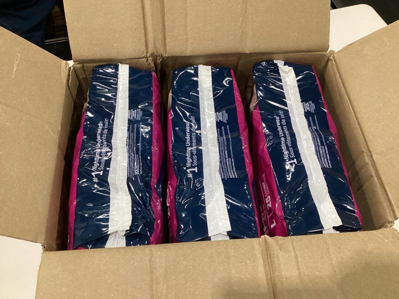 Condition photo showing Good Condition for Goodnites Girls' Nighttime Bedwetting Underwear, Size Large (68-95 lbs), 75 Ct (3 Packs of 25), Packaging May Vary Large 75