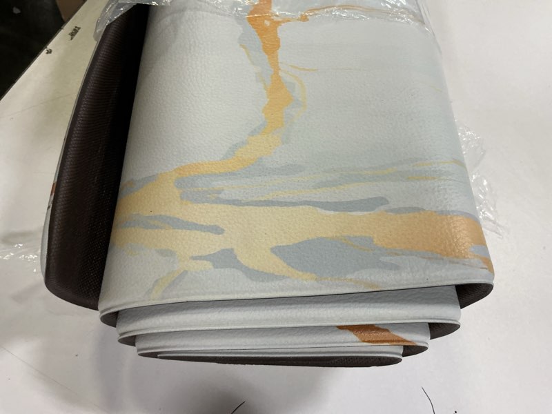 Condition photo showing As Is for Mrcrypos Gold White Kitchen Rugs Cushioned Anti Fatigue Marble Kitchen Runner Rug PVC Waterproof Leather Long Kitchen Rug Non Slip Floor Comfort Mat for Kitchen Sink Laundry Office 23.5" W x 70" L 23.5" W x 70" L White Marble