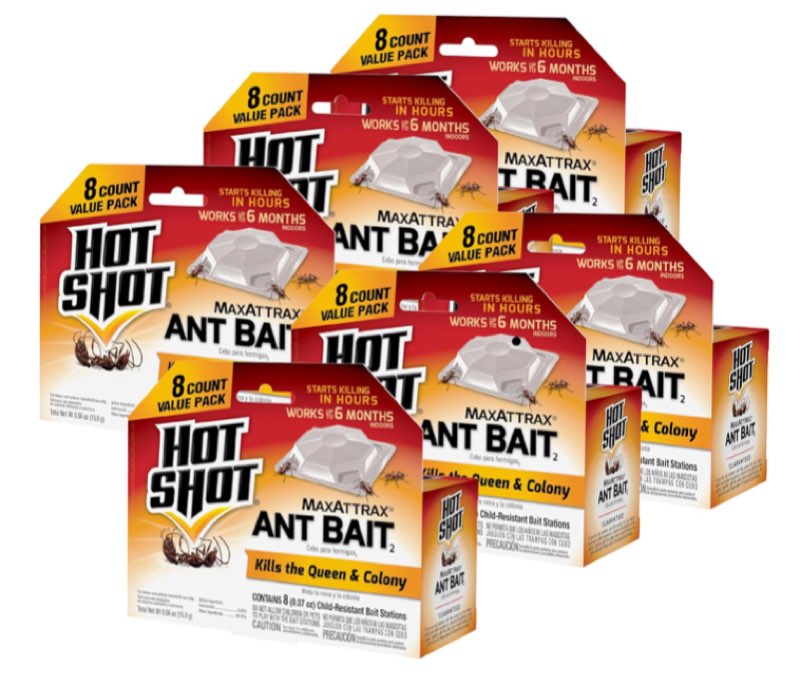 Hot Shot MaxAttrax Ant Bait, 8 Count, Child-Resistant Bait Stations (6 PACK)