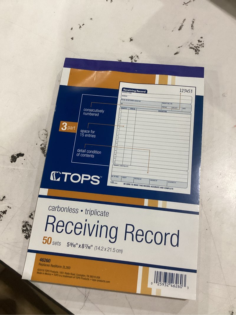 Condition photo showing Good Condition for tops 46260 receiving records book, 3 parts, 5-9/16-inch x8-7/16-inch, 50/bk