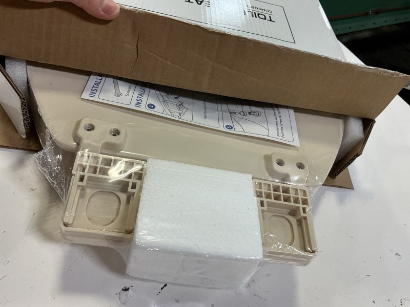 Condition photo showing New/Like New for angol shiold quiet-close molded wood toilet seat with non-slip adjustable hinges, anti-pinch bumpers, easy install & clean?biscuit, elongated 18.5''? elongated 18.5‘’ biscuit