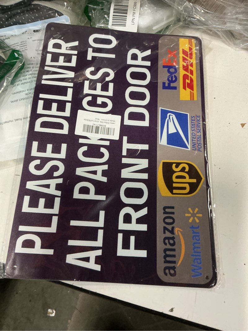 Condition photo showing New/Like New for snowsun Delivery Metal Signs Please Deliver All Packages To Front Door Tin Sign for Packages Delivery Box Outdoor Use 8×12 Inches Metal Sign 15 8×12 Inch