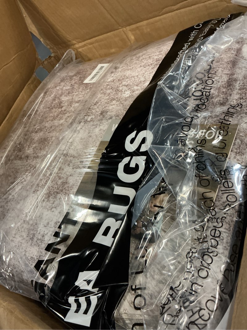 Condition photo showing Good Condition for abstract 9x12 area rug: machine washable non slip ultra thin low-pile carpet, soft stain resistant for living dining room bedroom, kid pet friendly, robot vacuum compatible - brown grey brown grey 9' x 12' (rectangular)