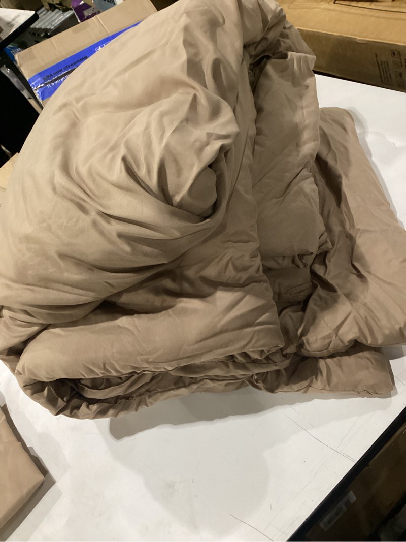 Condition photo showing As Is for *similar to stock* bedsure california king comforter set, beige soft prewashed bedding for all seasons, 3 pieces gentlesoft™ bed set, 1 lightweight comforter (104\"x96\") and 2 pillowcases (20\"x36\") california king(104\"x96\") 01 - beige