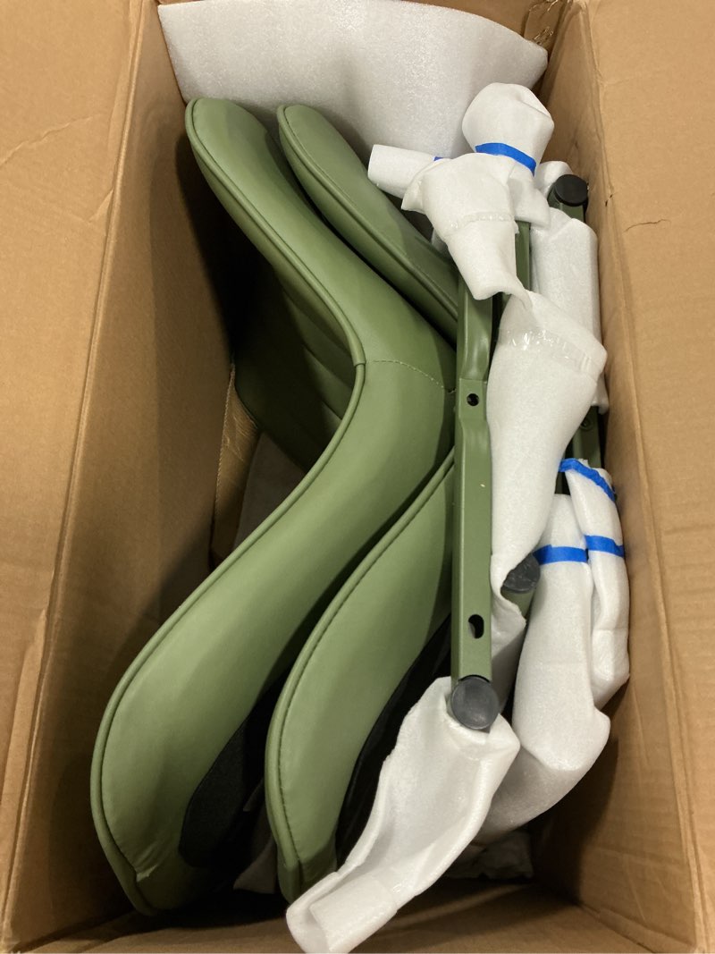 Condition photo showing Good Condition for YOUNUOKE Mid-Century Modern Dining Chairs Set of 2, Green PU Leather Upholstered Kitchen Chairs with Green Metal Legs, Armless Accent Chair for Dining Room, Guest Reception Room All Green