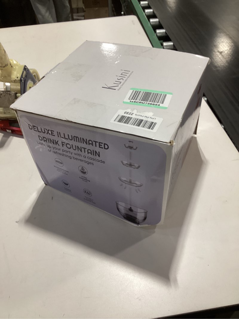 Condition photo showing As Is for Kusini Drink Fountain for Parties - 1.5 Gal, 3 Tier Punch Bowl Drink Tower, LED Base, 4 Reusable Cups - Drink Dispenser Machine for, Juice, Punch, Pani Puri Fountain for Party Hosting Supplies