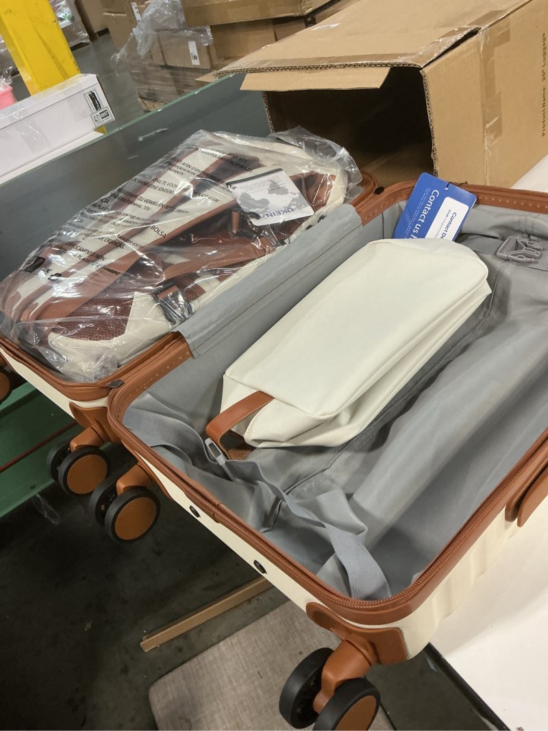 Condition photo showing New/Like New for UKEIN Luggage Sets 3 Piece, Carry On Luggage 20In With Spinner Wheels,PC Hardside Suitcase Set with TSA Lock,Durable Carry On Suitcase With Travel Backpack for Men (Beige, 3 piece set (20inch)) Beige 3 piece set (20inch)