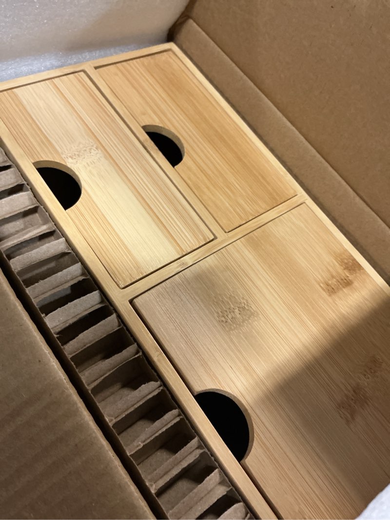 Condition photo showing Good Condition for wisuce desk organizer with drawers - bamboo desktop organizer storage natural wood desk drawers organizer for bills, office supplies, cosmetics, seals no assembly required 3 drawers?left-right) 12.2"l x 8.66"w x 7.09"h natural-3 drawers left right