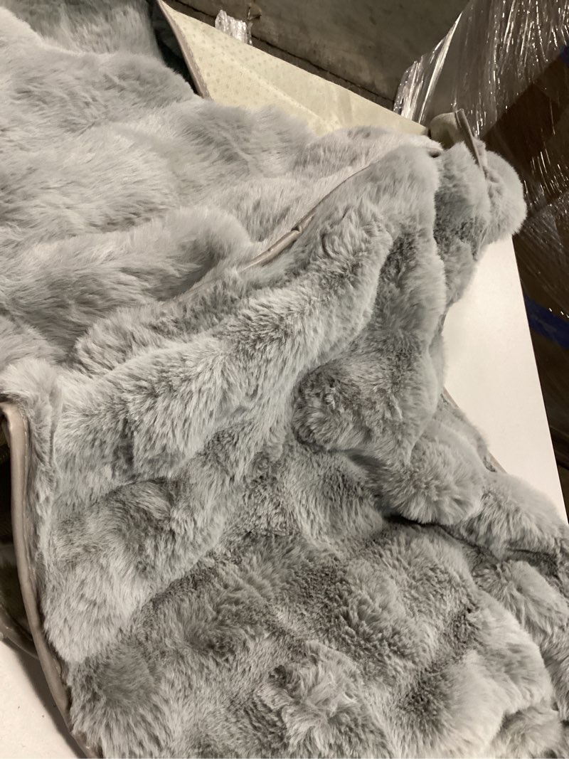 Condition photo showing As Is for Plush Recliner Slipcover Home Faux Fur Fluffy Recliner Chair Slipcover Non Slip Back Fuzzy Fluffy Reclining Couch Cover Soft Comfort Sofa Slipcover Washable Furniture Protector (Light Gray)