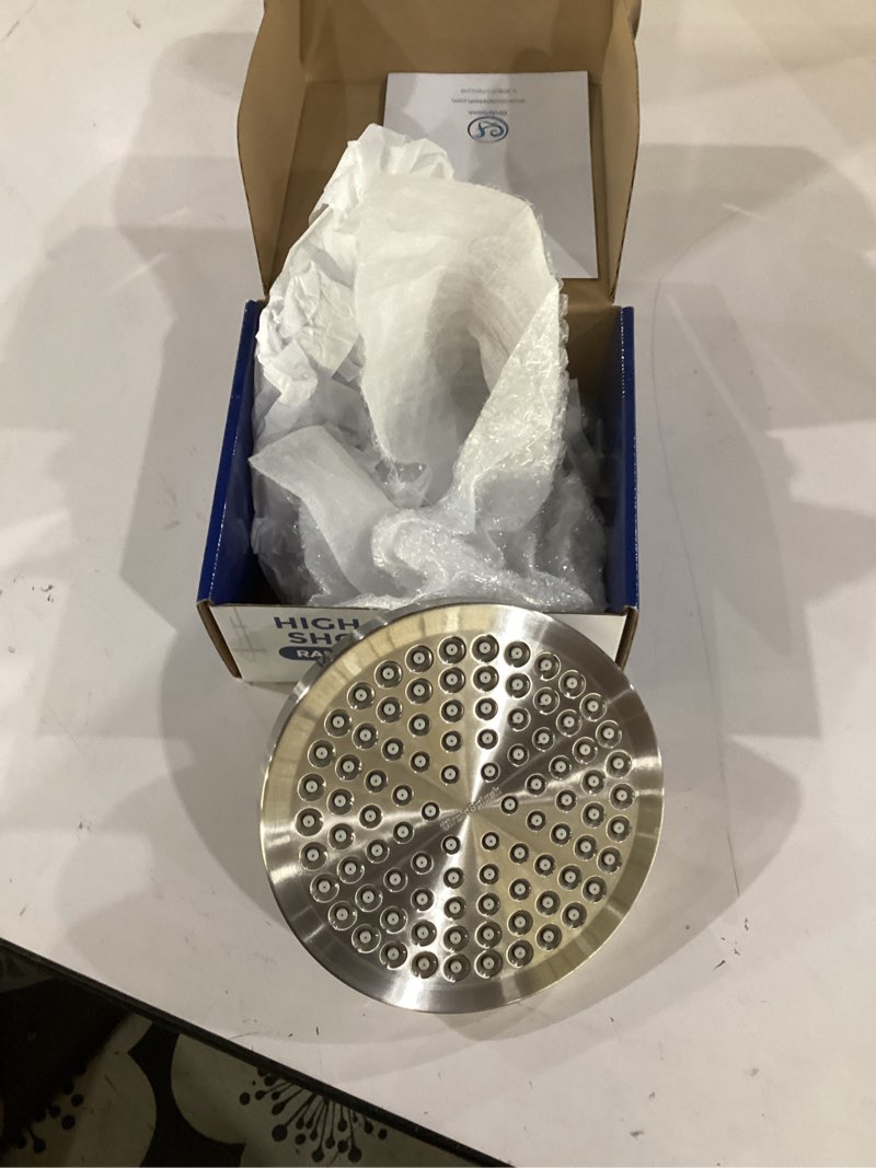 Condition photo showing Good Condition for high pressure shower head - anti-clogging silicone nozzles 2.5 gpm removable restrictor - easy to clean and install - includes plumbers tape - 6 inch - (brushed nickel 2.5gpm)