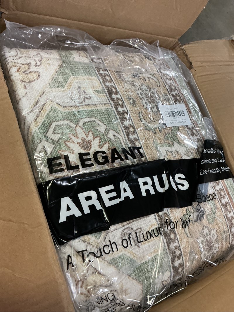 Condition photo showing Good Condition for 8x10 area rugs, washable rugs, large stain resistant area rug for living room bedroom dining room, vintage farmhouse rug green green/brown 8' x 10' (rectangular)