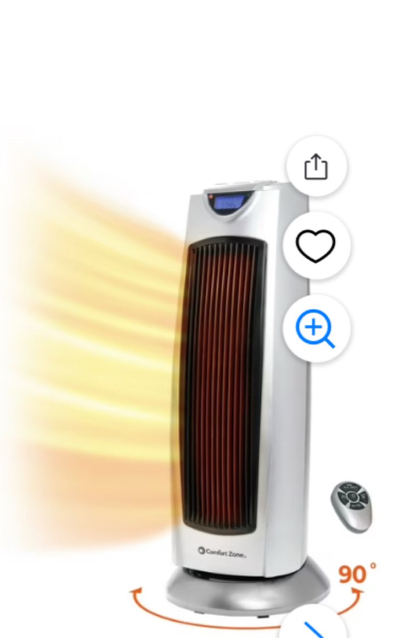 Comfort Zone Portable 1500W Ceramic Oscillating Digital Tower Space Heater