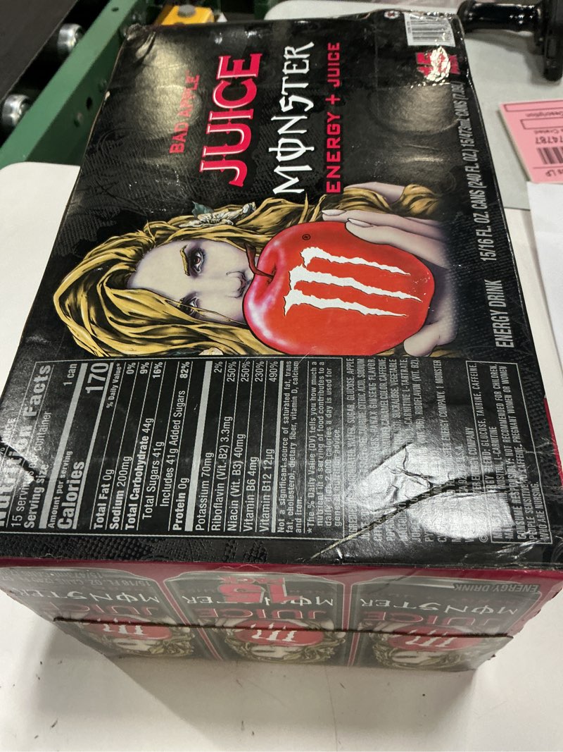 Condition photo showing New/Like New for Date unknown Monster Energy Juice Bad Apple, Energy + Juice, Energy Drink, 16 Ounce (Pack of 15)