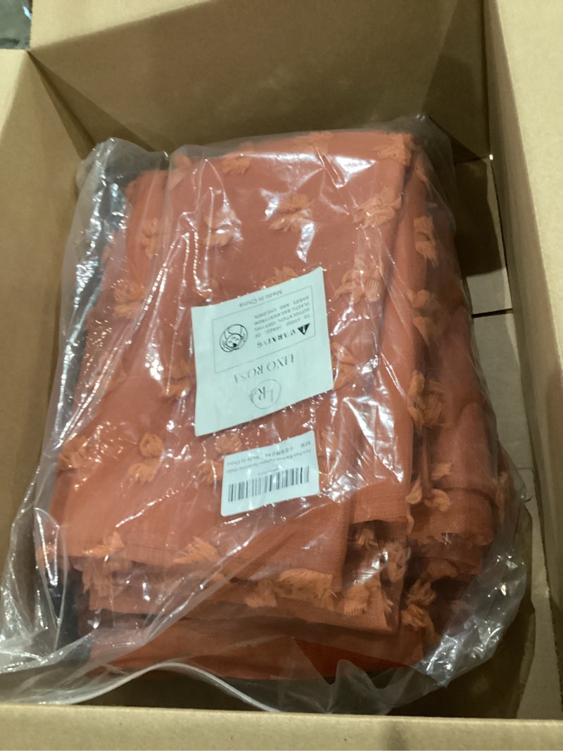 Condition photo showing Good Condition for Boho Blackout Curtains for Bedroom 84 Inch Length 2 Panels Set,Vintage Farmhouse Terracotta Rust Pom Pom Textured Patterned Double Layer Sheer Overlay Bohemian Western Curtain Drapes for Living Room 50"W x 84"L (Pack of 2) Terracotta