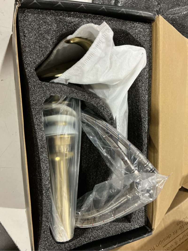 Condition photo showing Good Condition for tall brushed gold waterfall unique bathroom faucets, single lever 1 hole vessel sink faucets for bathroom vanity, hot cold mixer tap with supply hoses and pop up drain, llaves para lavamanos de baño