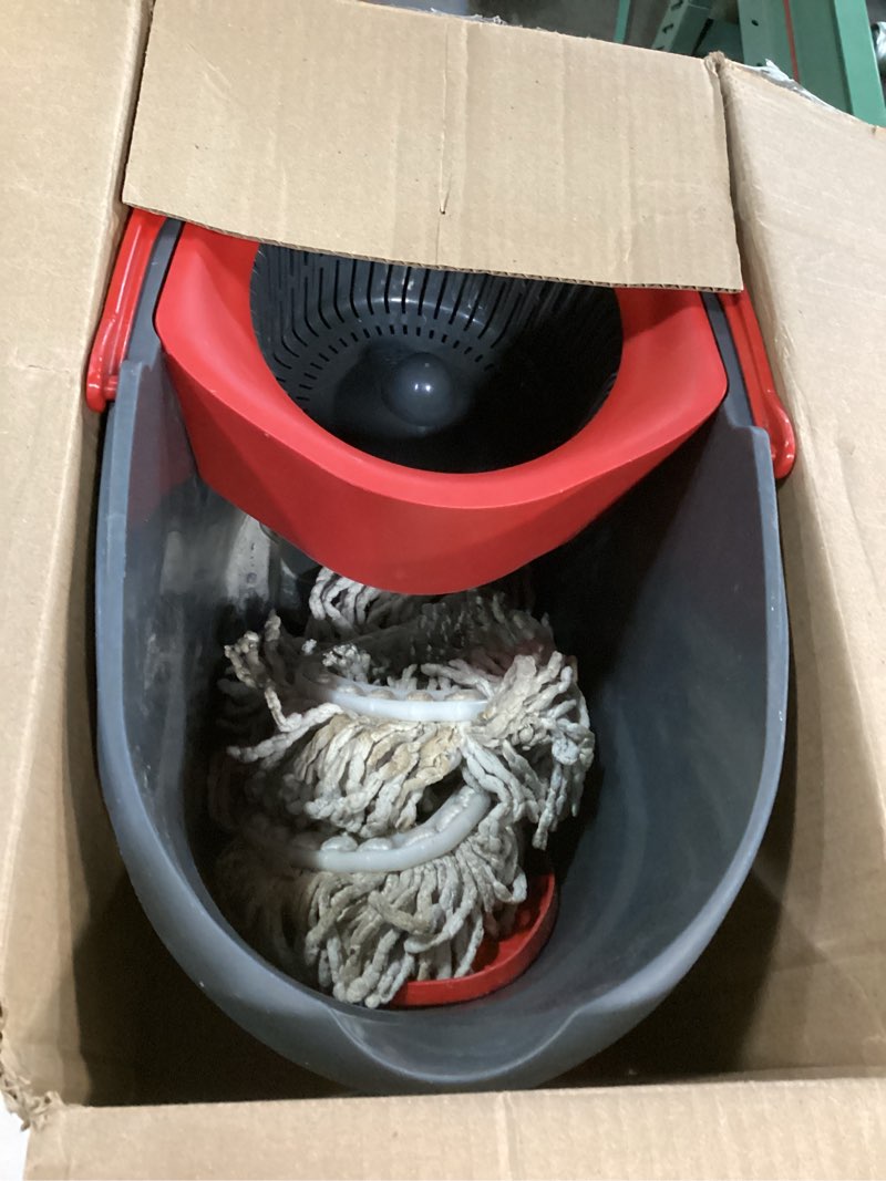 Condition photo showing As Is for O-Cedar EasyWring Microfiber Spin Mop, Bucket Floor Cleaning System, Red, Gray, Standard Easywring Spin Mop & Bucket
