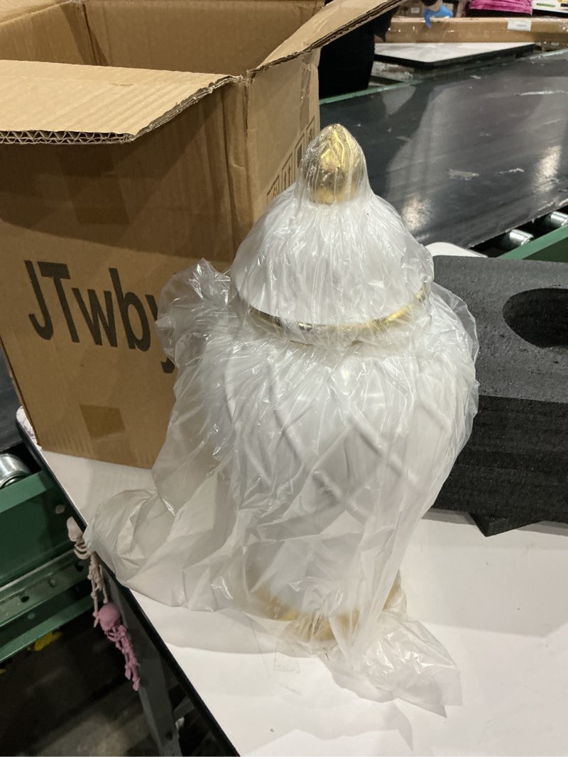 Condition photo showing New/Like New for ginger jars for home decor, white and gold vase, decorative ceramic ginger jar with lid, porcelain flower vase for centerpieces jarrones, storage jar, table center vase, temple jar(14in) 14 inch white and gold-01