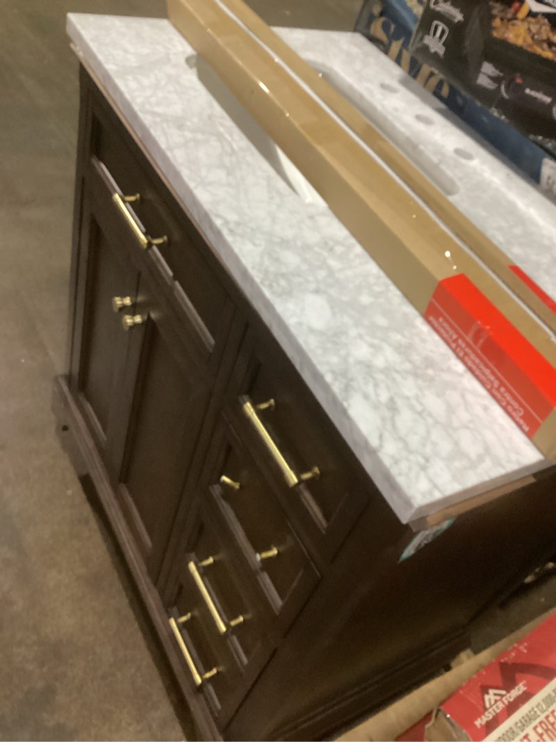 Condition photo showing Good Condition for 31x22 Marble Bathroom Vanity Top with Sink, Vanity Top with Sink with Pre-drilled Holes and 4" Backsplash, Perfect for Home & Rental Properties D-excluding Cabinets 31x22"+3 hole