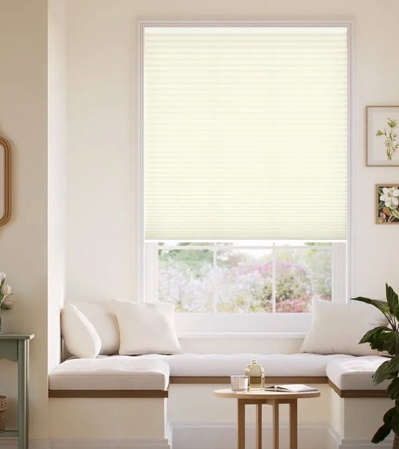 CALYX INTERIORS Pleated Fabric Window Shade, Light Filtering, Cordless, 24" W x 60" H, Cream