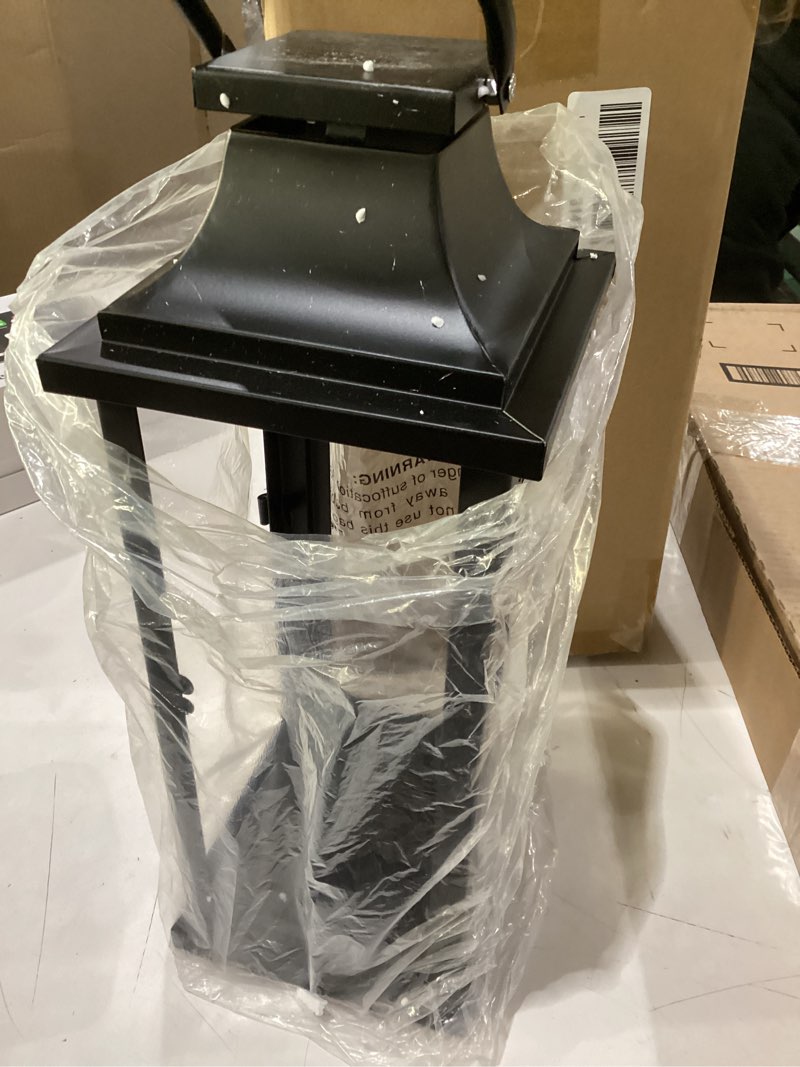Condition photo showing New/Like New for Nuogo 20 Inch Large Metal Lanterns with Glass Panels Black Hanging Vintage for Table Porch Home Party Decor Gift Indoor Outdoor, Candle Not Includes Black 20 Inch