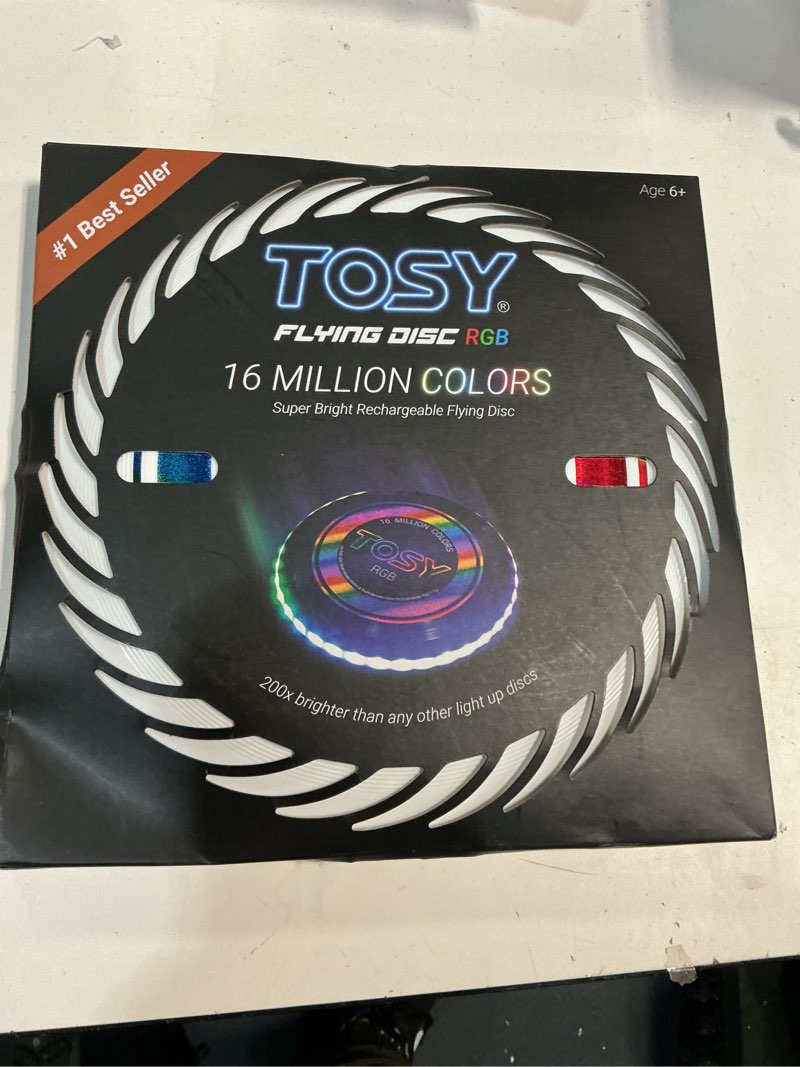 Condition photo showing New/Like New for tosy flying disc - 108 rgb multicolor or 36 monocolor leds, super bright, smart modes, christmas stocking stuffers gift, camping toy for kid/teen/adult, auto light up, rechargeable, waterproof, 175g rgb disc (multi-color, white disc)