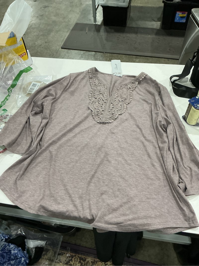 Condition photo showing Good Condition for wiholl 3/4 length sleeve womens tops boho v neck lace shirt trendy blouses dressy casual vacation clothes s-3xl 05 - mocha grey purple large