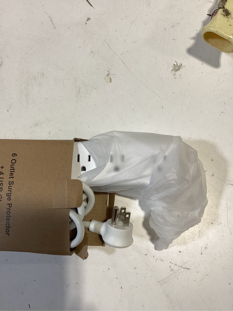 Condition photo showing Good Condition for power strip 10ft - surge protector with usb, auoplus 6 outlet and 4 usb charger, 10ft long extension cord flat plug(1250w/10a/2100j), wall mountable overload protection for computer home office dorm white 10ft