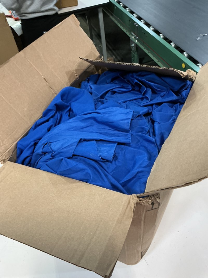 Condition photo showing As Is for Fani 10 Pack 120 Inch Round Royal Blue Polyester Tablecloths, Wrinkle & Stain Resistant, Perfect for 8ft Round Tables, Wedding, Banquet, Dinner Party Royal Blue 10 Pack 120 Inch Round