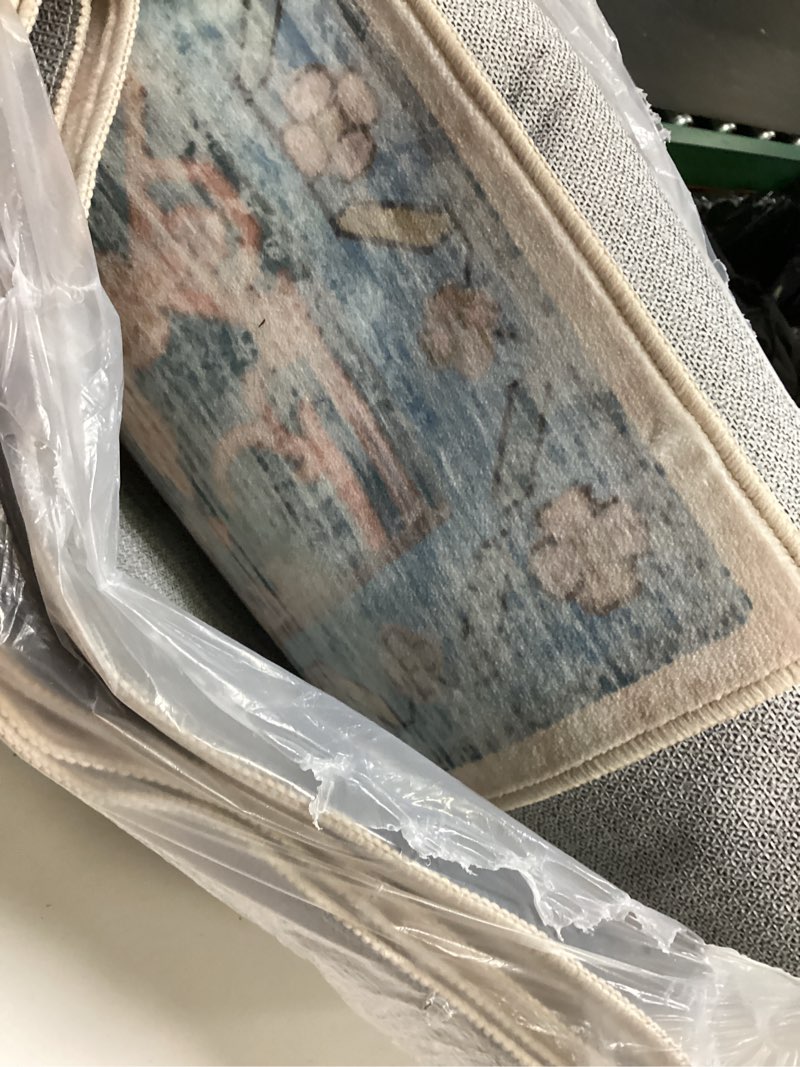 Condition photo showing Good Condition for area rugs 9'x12' washable non-slip, floral vintage distress print pattern medallion carpet for living room bedroom dining room, blue orange red blue/orange/red 9' x 12' (rectangular)