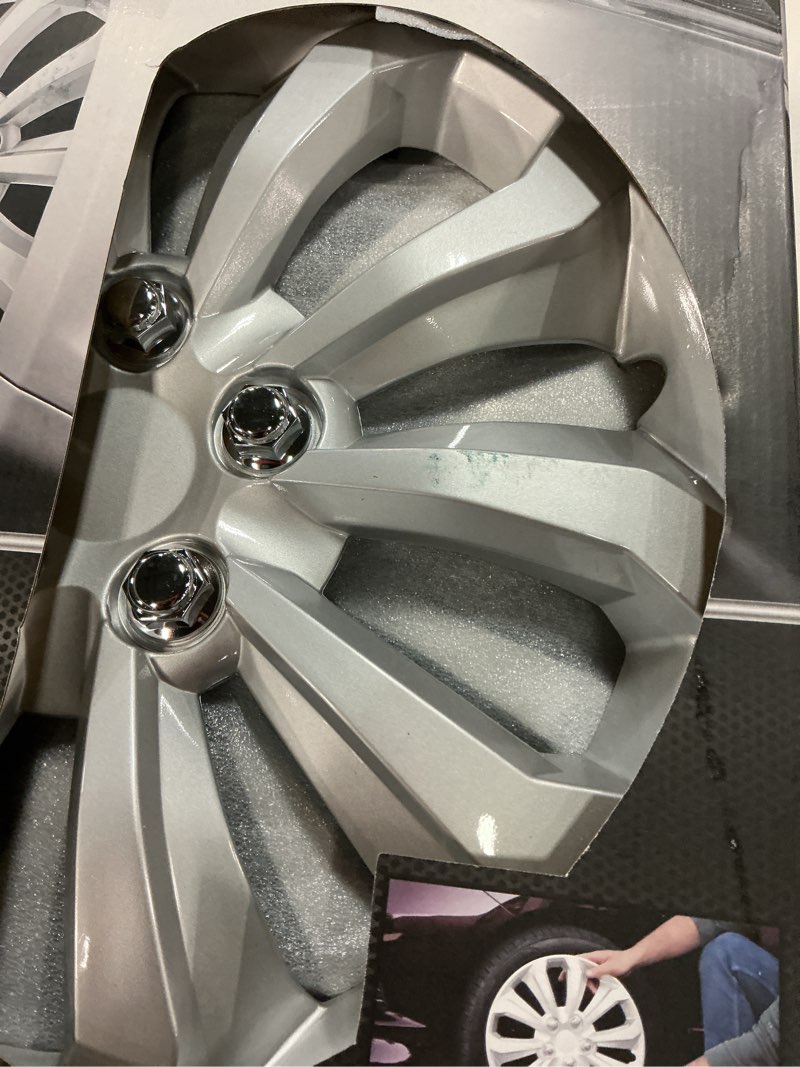 Condition photo showing As Is for auto drive 14 inch silver alloy finish hubcap wheel covers - set of 4 - fits most cars