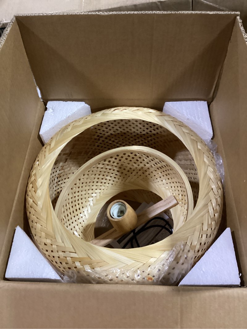 Condition photo showing Good Condition for 13.8" bamboo lamp shade,rattan hanging light shade