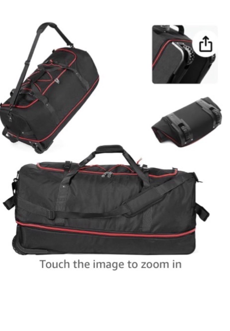 CONTAIL 32-Inch Rolling Duffle Bag, Expandable 110L-140L Capacity, Soft-Sided Foldable Design with Dual Wheels, No Traditional Telescoping Handle, for Travel, Business, Camping,Black-red