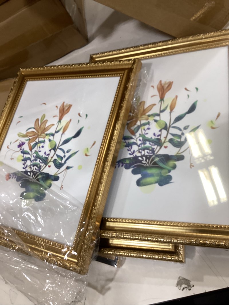 Condition photo showing New/Like New for bescrcl 8x10 picture frame gold with real glass, ornate vintage 8 x 10 photo frames for wall and tabletop display, set of 4 gold 8x10