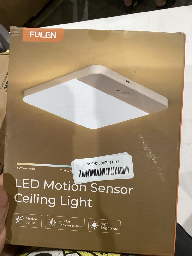 Condition photo showing Good Condition for fulen motion sensor ceiling light fixture, cordless closet light battery operated, rechargeable magnetic mount led shower light for bathroom,stairs,garage,hallway,3 color temperatures,remote control white 1 pack