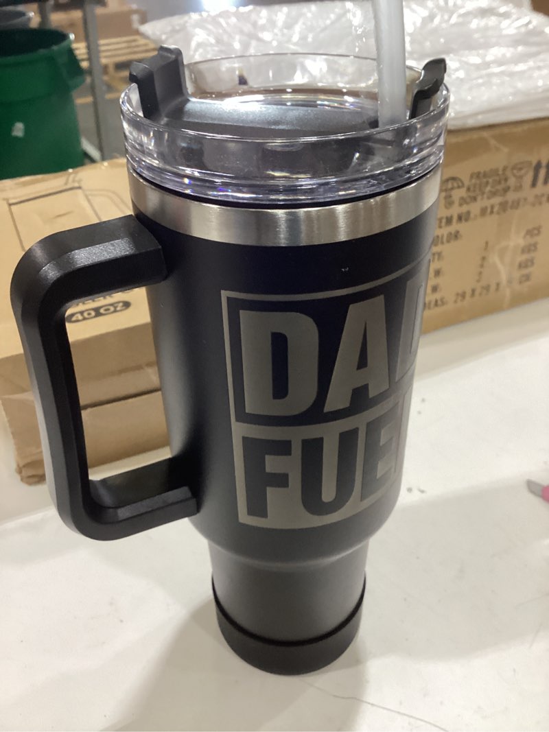 Condition photo showing As Is for sandjest dad gifts from daughter son, dad fuel tumbler with handle 40oz, stainless steel insulated cup gift set with lid & straw, coffee tumblers for dads father's day birthday christmas