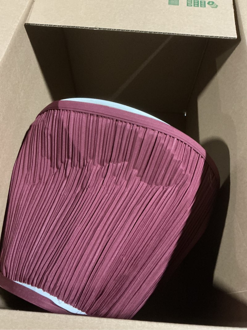Condition photo showing As Is for Aspen Creative 33052, Hardback Empire Transitional Spider Lamp Shade, Mushroom Pleated Burgundy, 7" Top x 13" Bottom x 10" Slant