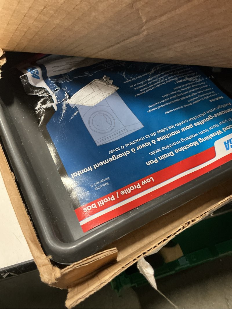 Condition photo showing Good Condition for camco low profile washing machine drain pan with pvc fitting - 29 inch x 33 inch id and 30.5 inch x 34.5 inch od - protects your floors from washing machine leaks - easy to use - graphite - 20784 standard packaging graphite 30.5" x 34.5"