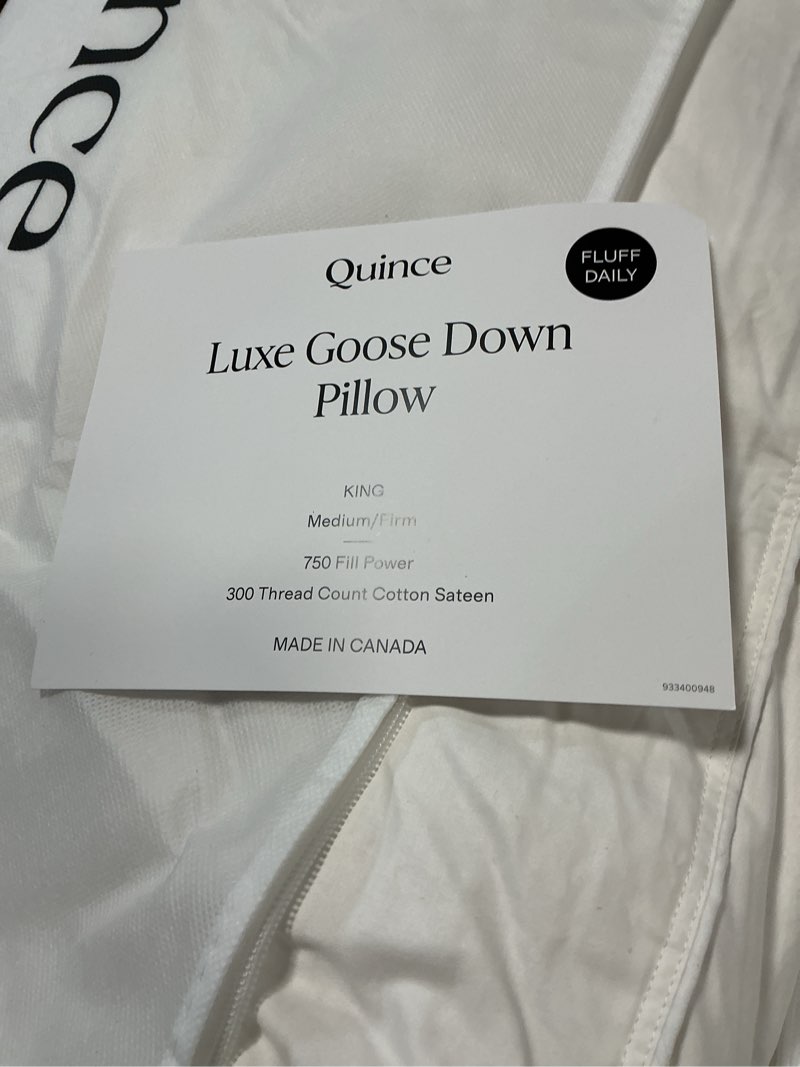 Condition photo showing Good Condition for quince luxe goose down pillow size/ king