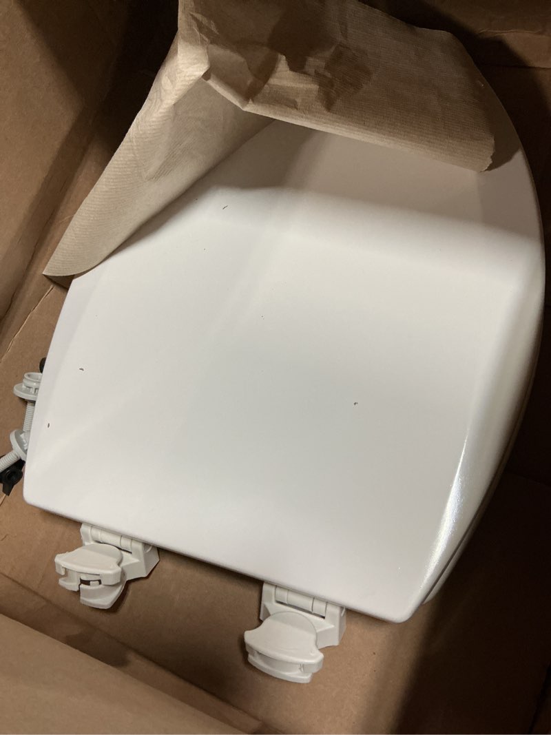 Condition photo showing As Is for bemis 1500ec 390 lift-off wood elongated toilet seat, cotton white (pack of 1)