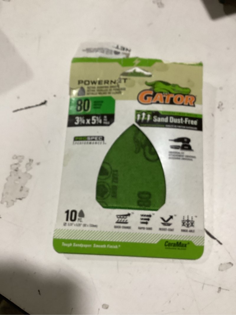 Condition photo showing New/Like New for gator powernet 10-piece ceramic alumina 80-grit detail sandpaper