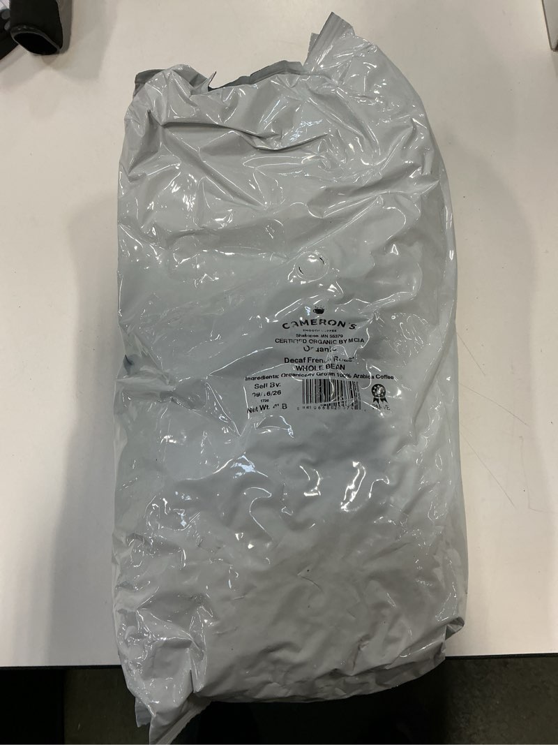 Condition photo showing New/Like New for (Sell by date 9/16/2026) Cameron's Coffee Roasted Whole Bean Coffee, Organic Decaf French Roast, 4 Pound