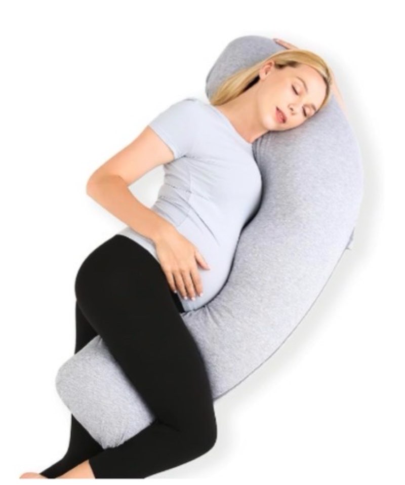 momcozy pregnancy pillows for side sleeping, j shaped maternity body pillow for pregnancy, soft pregnancy pillow with jersey cover for head neck belly support, grey