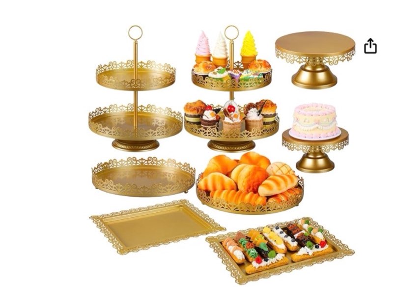 tioncy 8 pcs cake stand set, metal dessert table display stands for dessert table, tiered cupcake holder display plates for birthday party wedding festival (black)