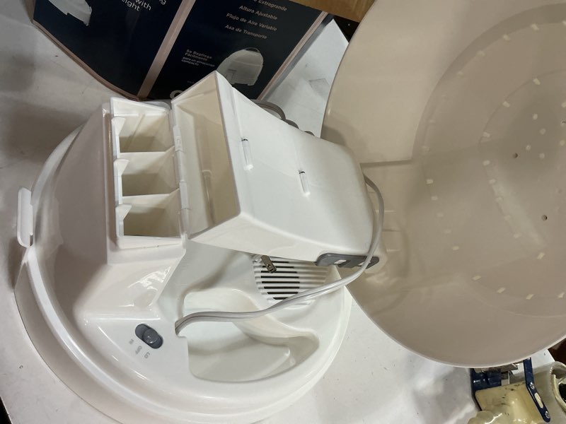 Condition photo showing As Is for conair pro style bonnet hair dryer, 2 heat settings, adjustable height, extra-large hood size, 1875w pro style bonnet ionic hair dryer for women, white