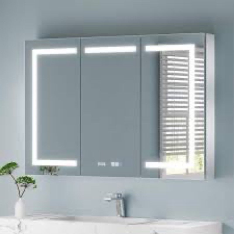 ExBrite 48"x32" Lighted Medicine Cabinet, Recessed/Surface LED Medicine Cabinet, Clock & Temp Displa