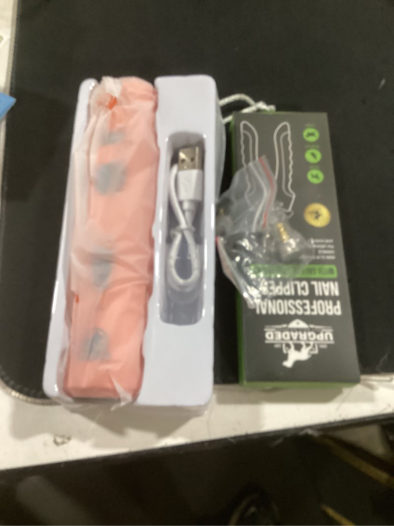 Condition photo showing As Is for whisper quiet dog nail grinder with 4 led lights, safe & stress-free for sensitive dogs of all breeds & sizes, 3 grinding bits, 3-speed, pet nail trimmers, rechargeable painless grooming kit orange